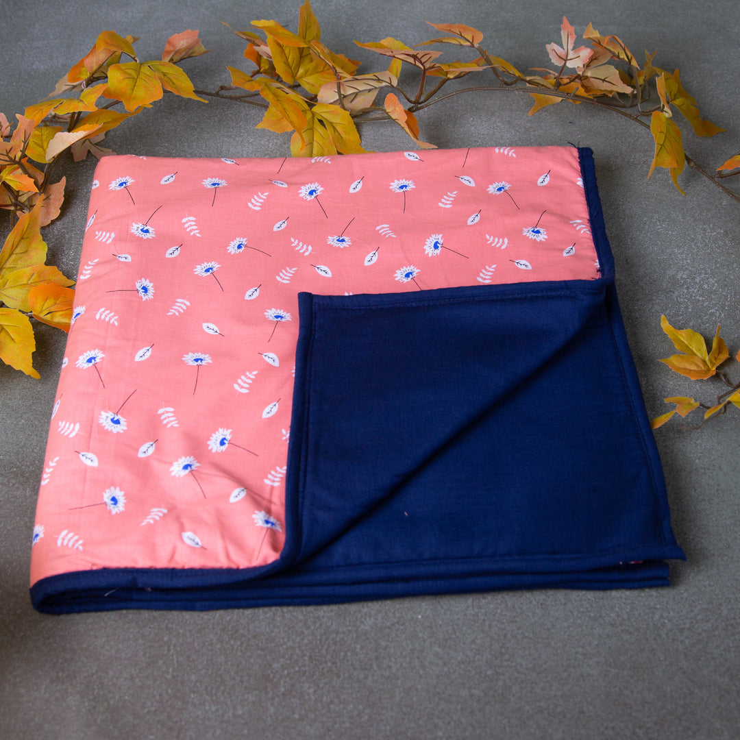 Baby Comforters Peach and Blue Colour with White Small Flower Design.