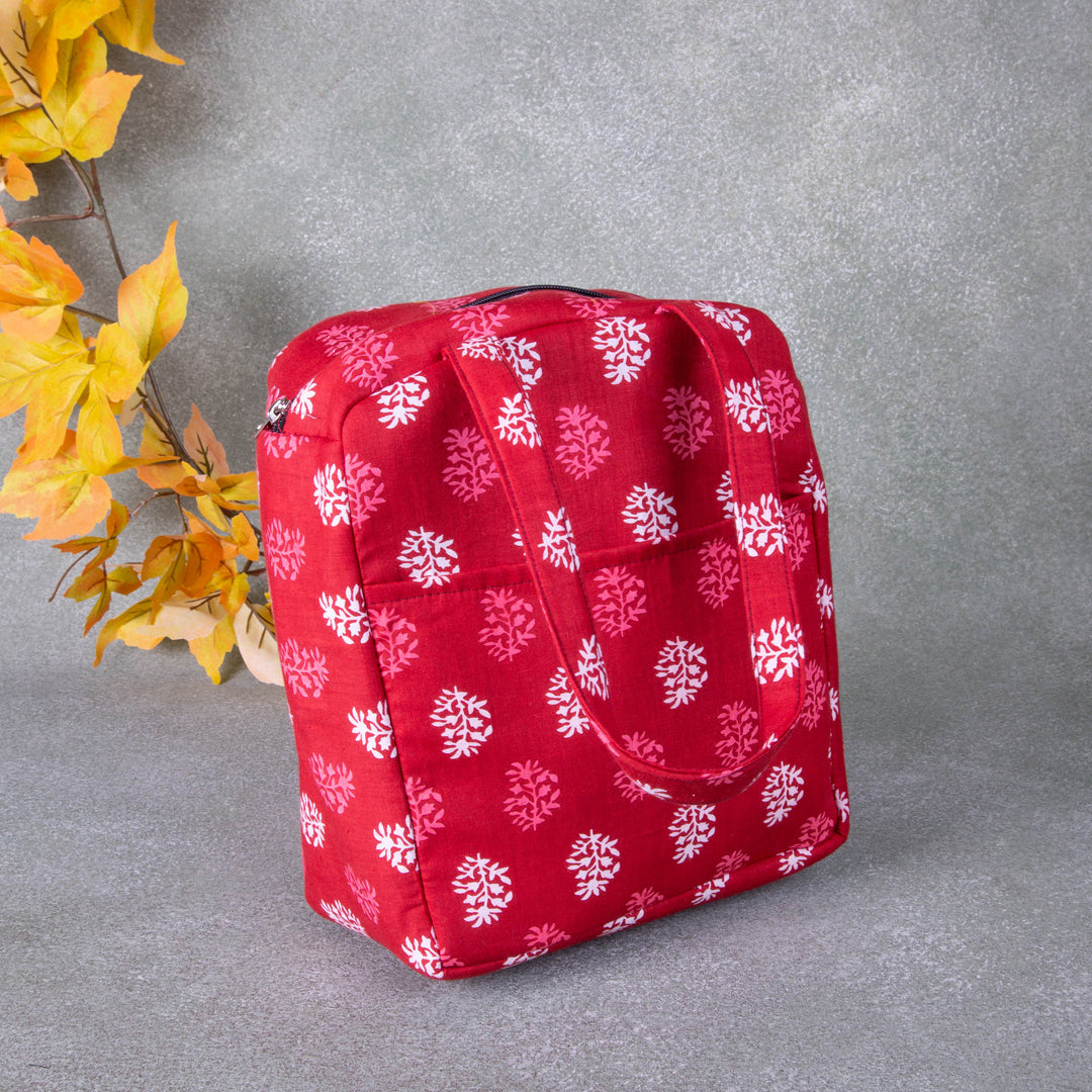 Water Proof Cotton Lunch Red Colour with White Prints.