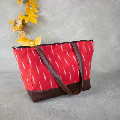 Sarus Crane Series Jumbo Tote Red Colour with White Prints.