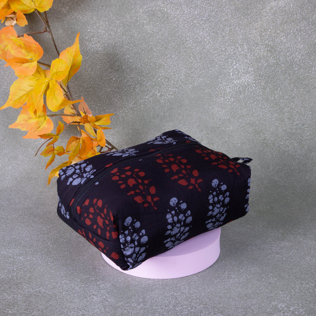 Vanity Pouch Black Colour with Red Colour Design.