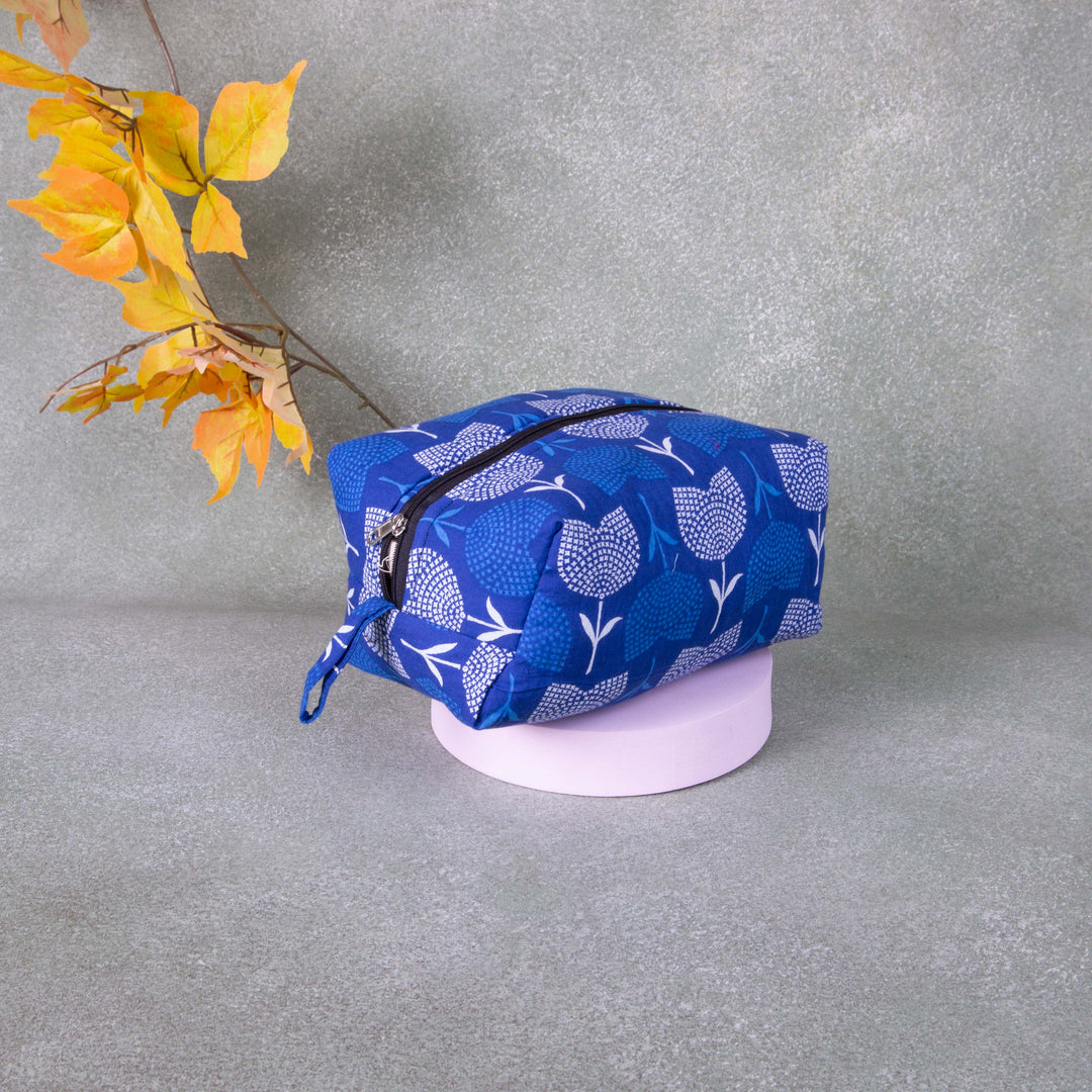 Vanity Pouch Blue Colour Big Flower Design.