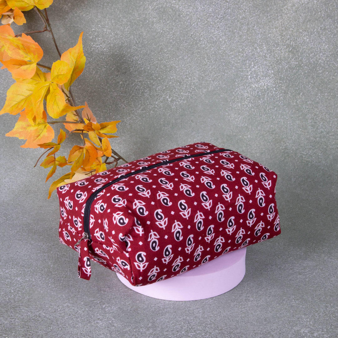 Vanity Pouch Maroon with Small Mango Design.