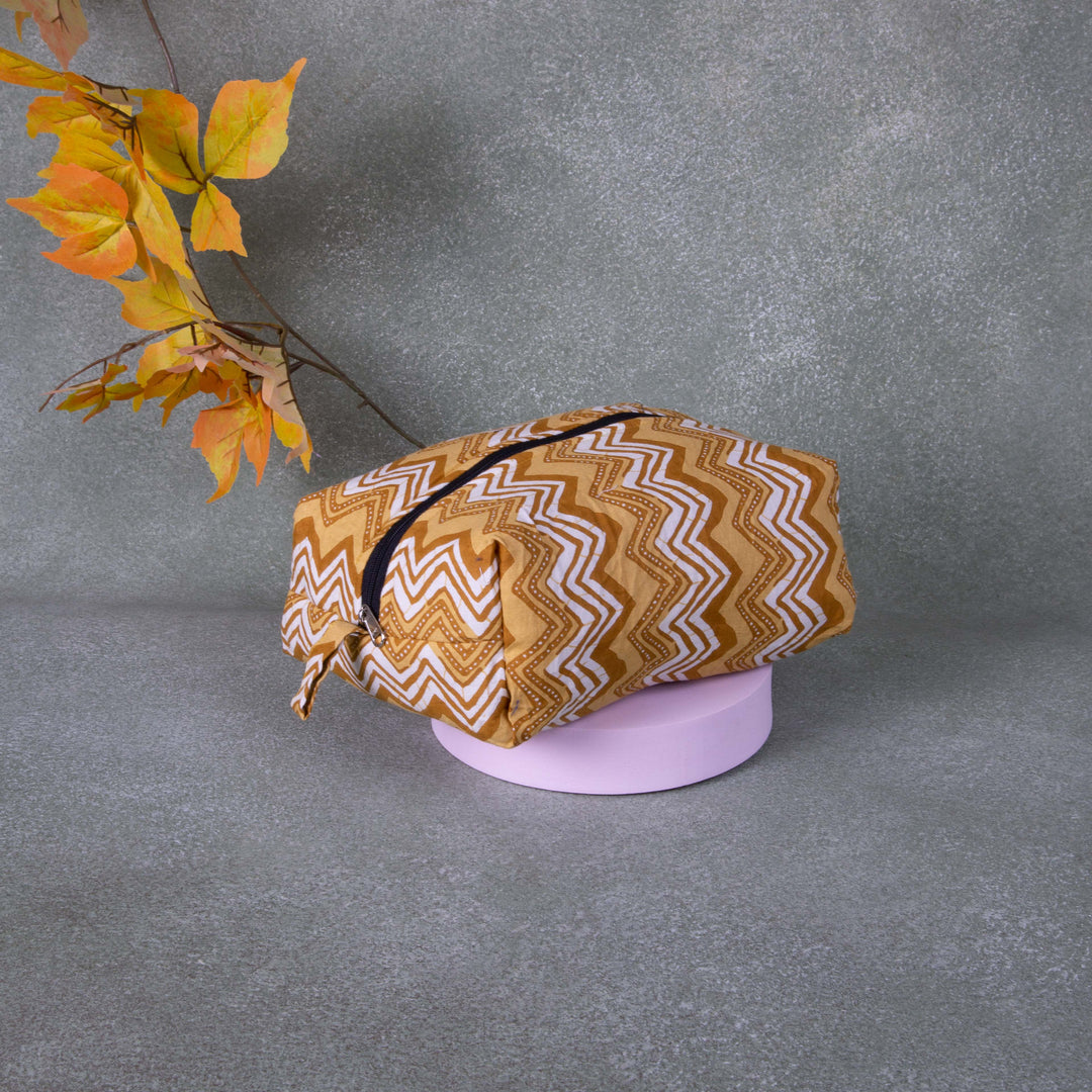 Vanity Pouch Mustered Colour Zig zag Design.
