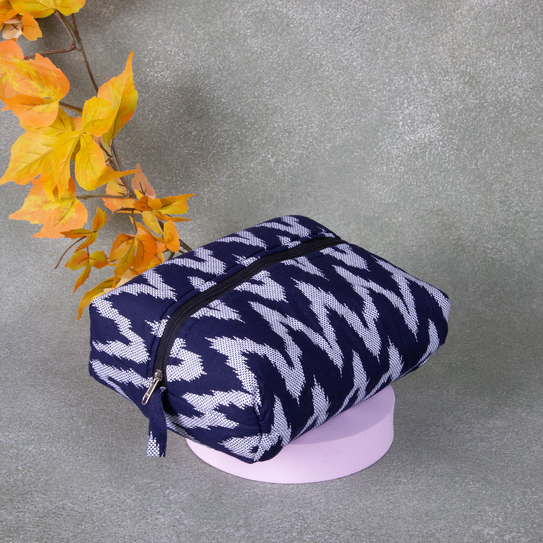 Vanity Pouch Navy Blue Colour with Zig Zag Design.
