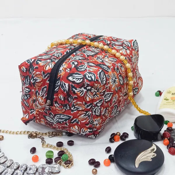 Vanity Pouch Red and Orange flower