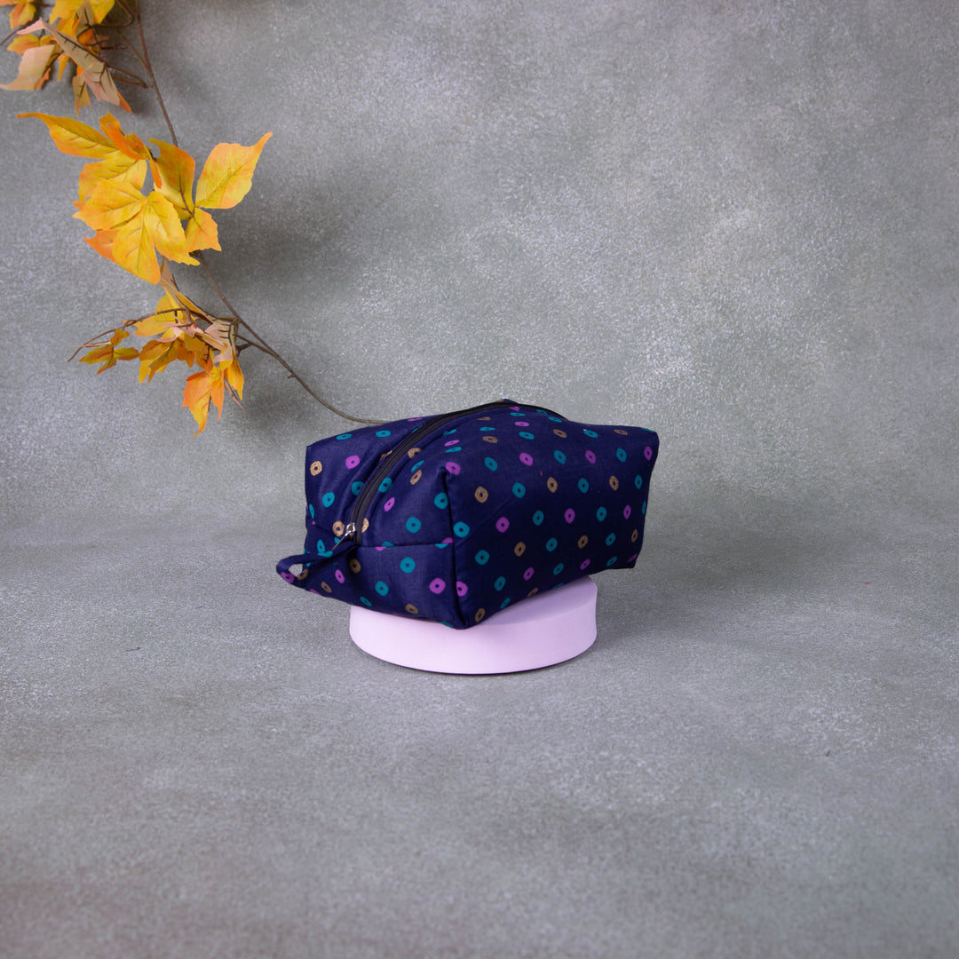 Vanity Pouch Blue Colour with Pink Dots Design.