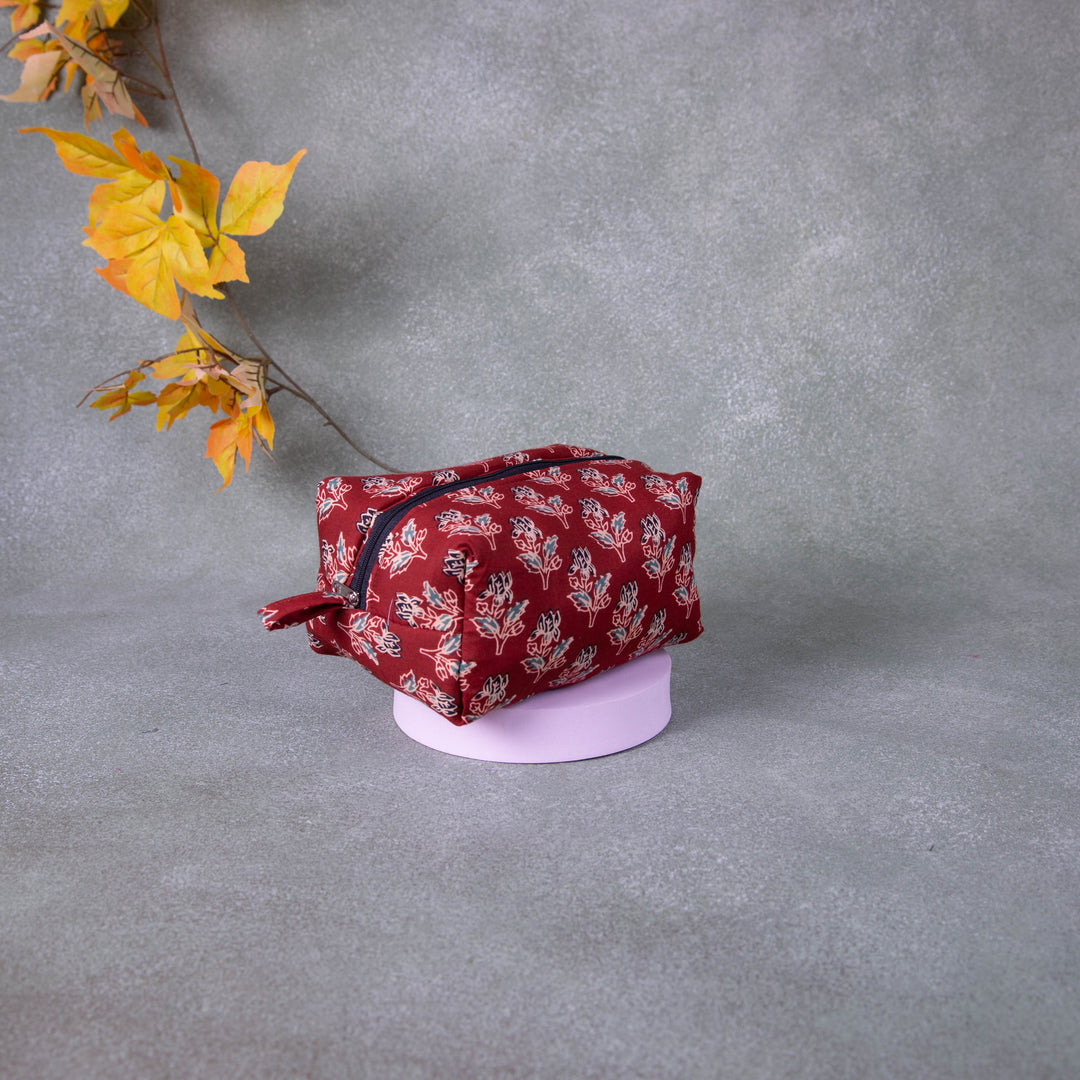 Vanity Pouch Maroon Colour with Flower Design.