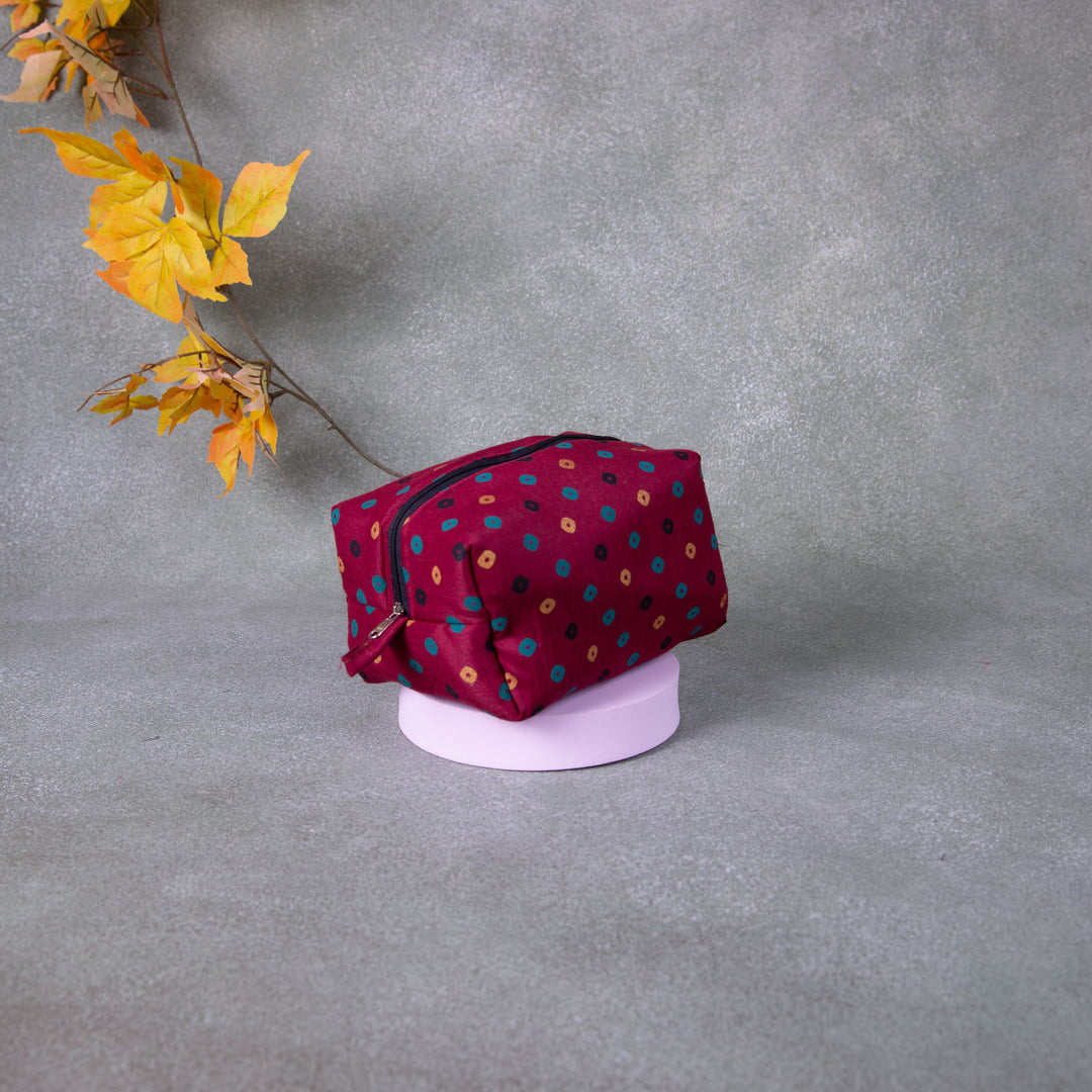 Vanity Pouch Maroon Colour with Green Dots