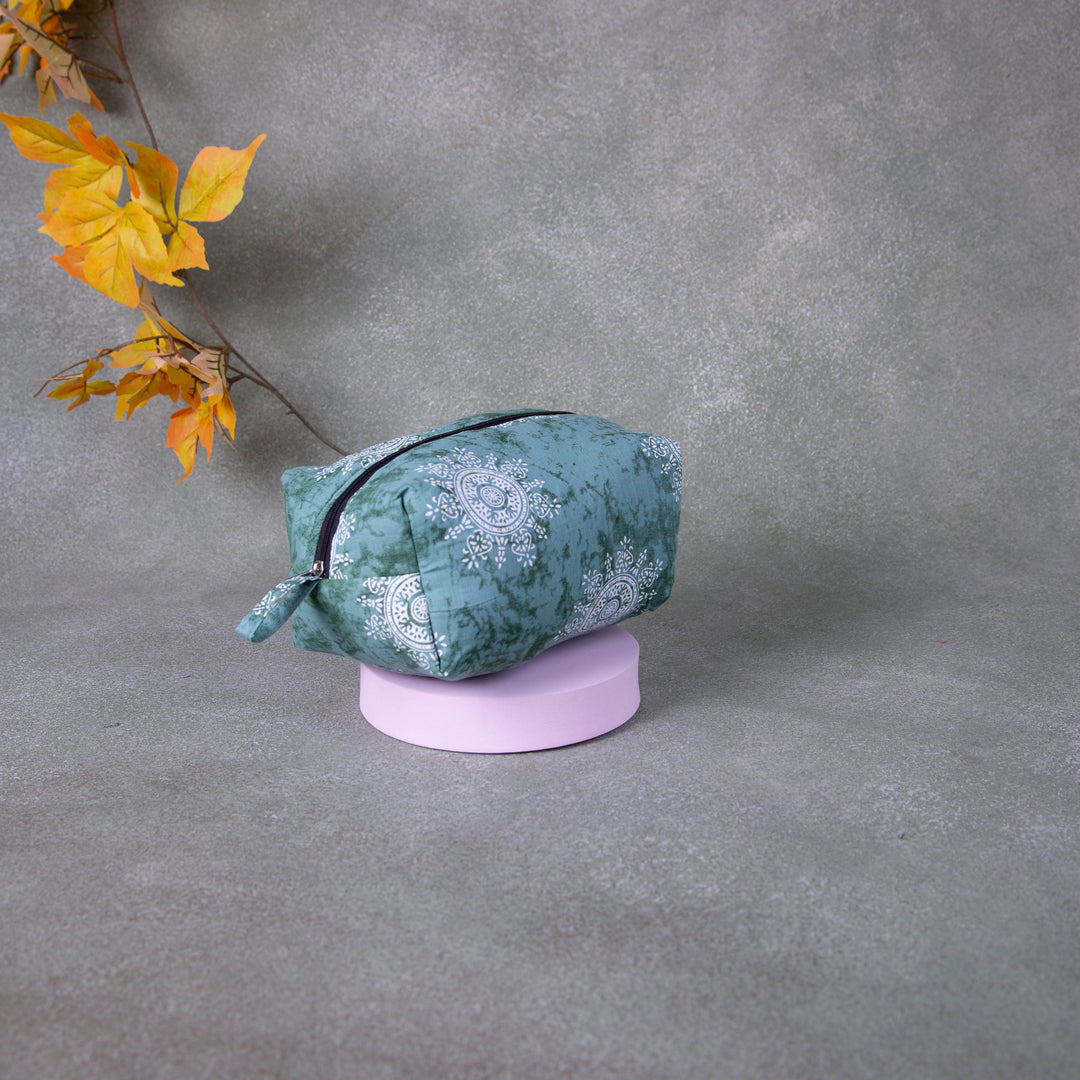 Vanity Pouch Green Colour with White Prints.