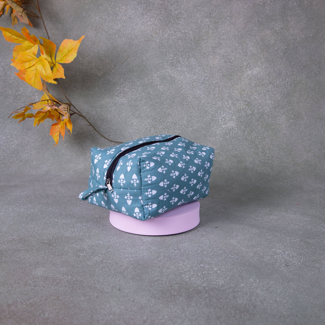 Vanity Pouch Green Colour with White Small Prints.