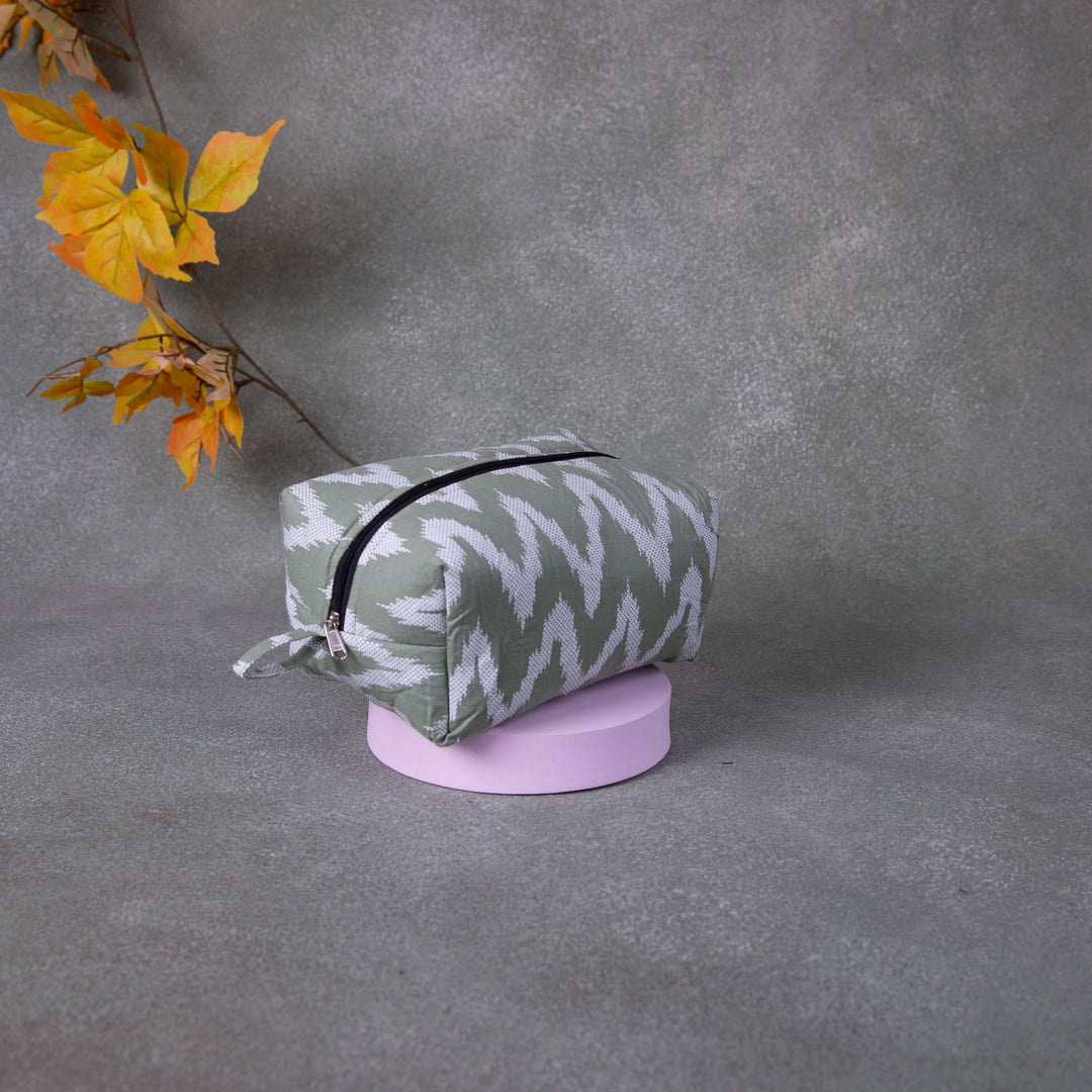 Vanity Pouch Light Green Colour with White zig zag Design.