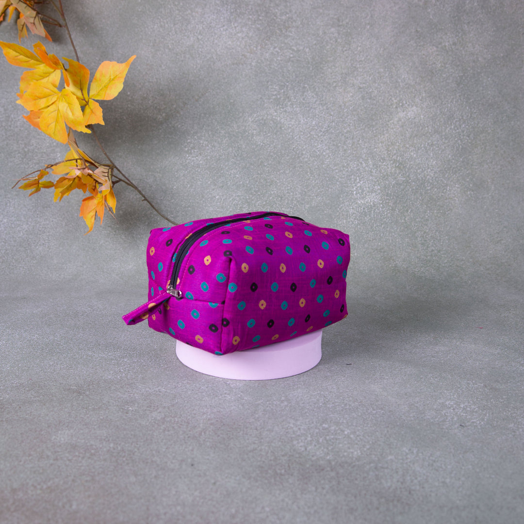 Vanity Pouch Pink Colour with Green Dots.