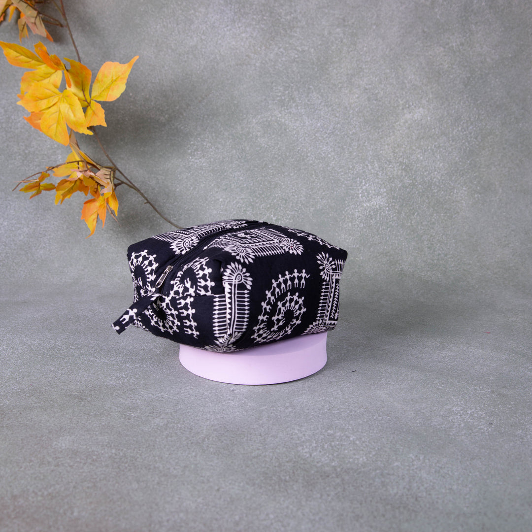 Vanity Pouch Black Colour with White Prints.
