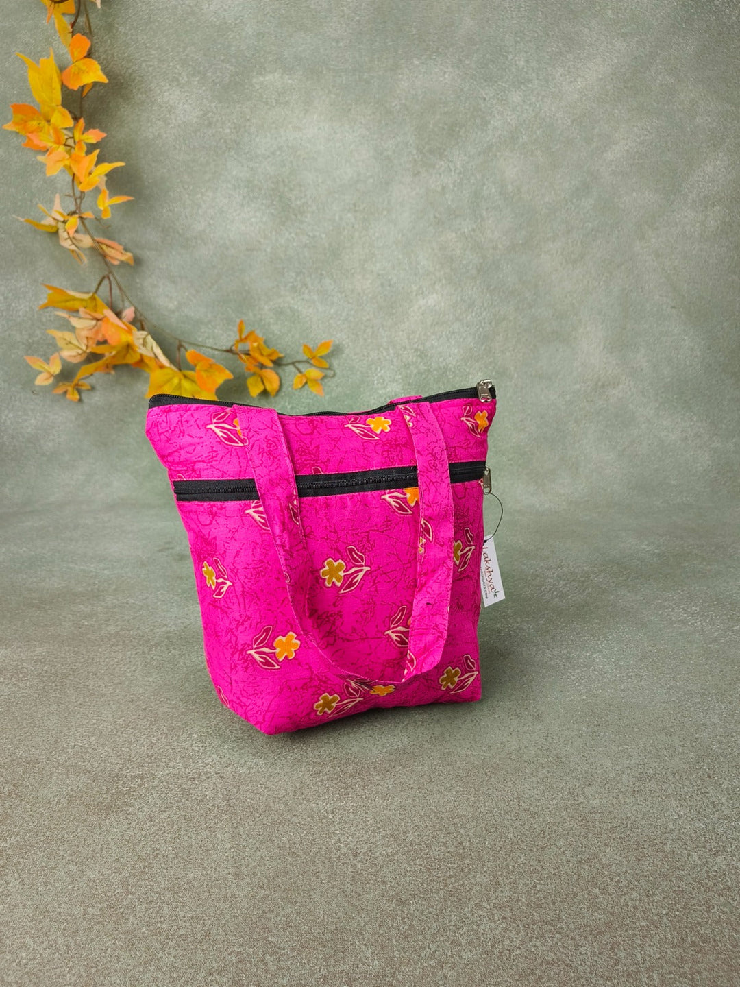 Small Handbag Pink with Yellow Floral Prints.