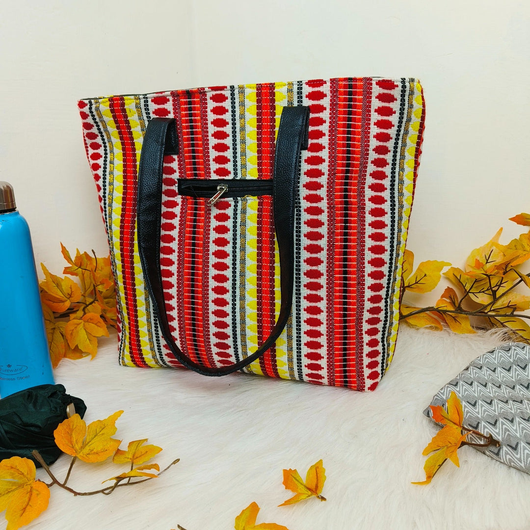 Dual Zip Fusion Tote Orange and yellow Southwestern Pattern Prints