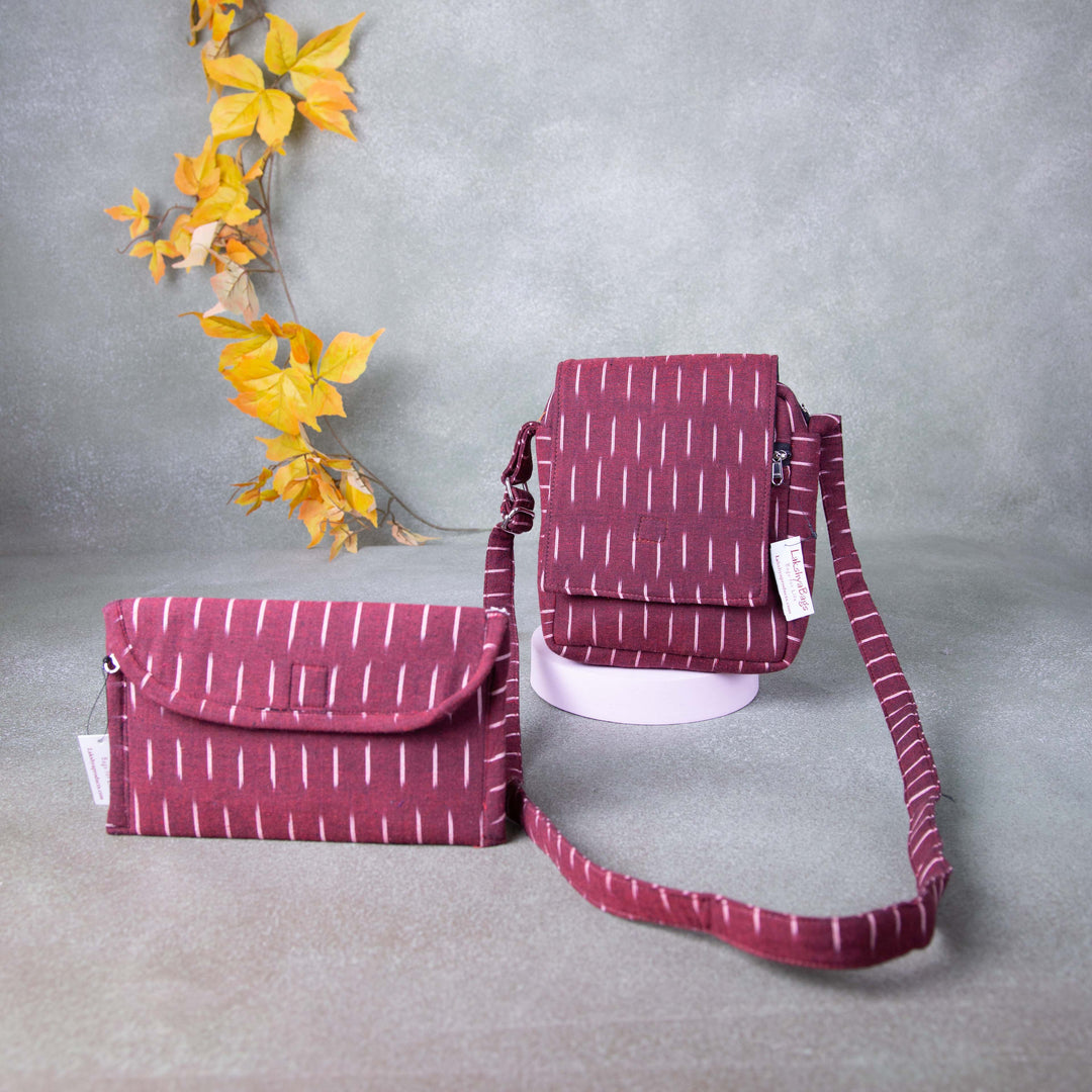 Hindustani Sling Combo Maroon with Small White Line Design.