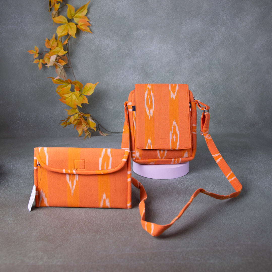 Hindustani Sling Combo Dark Orange Colour with White Prints