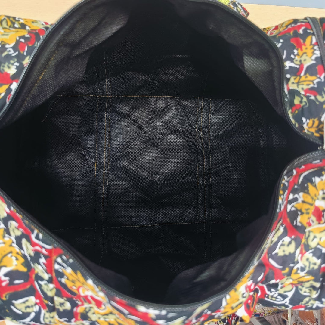 Expandable Travel Bag black with white warli print