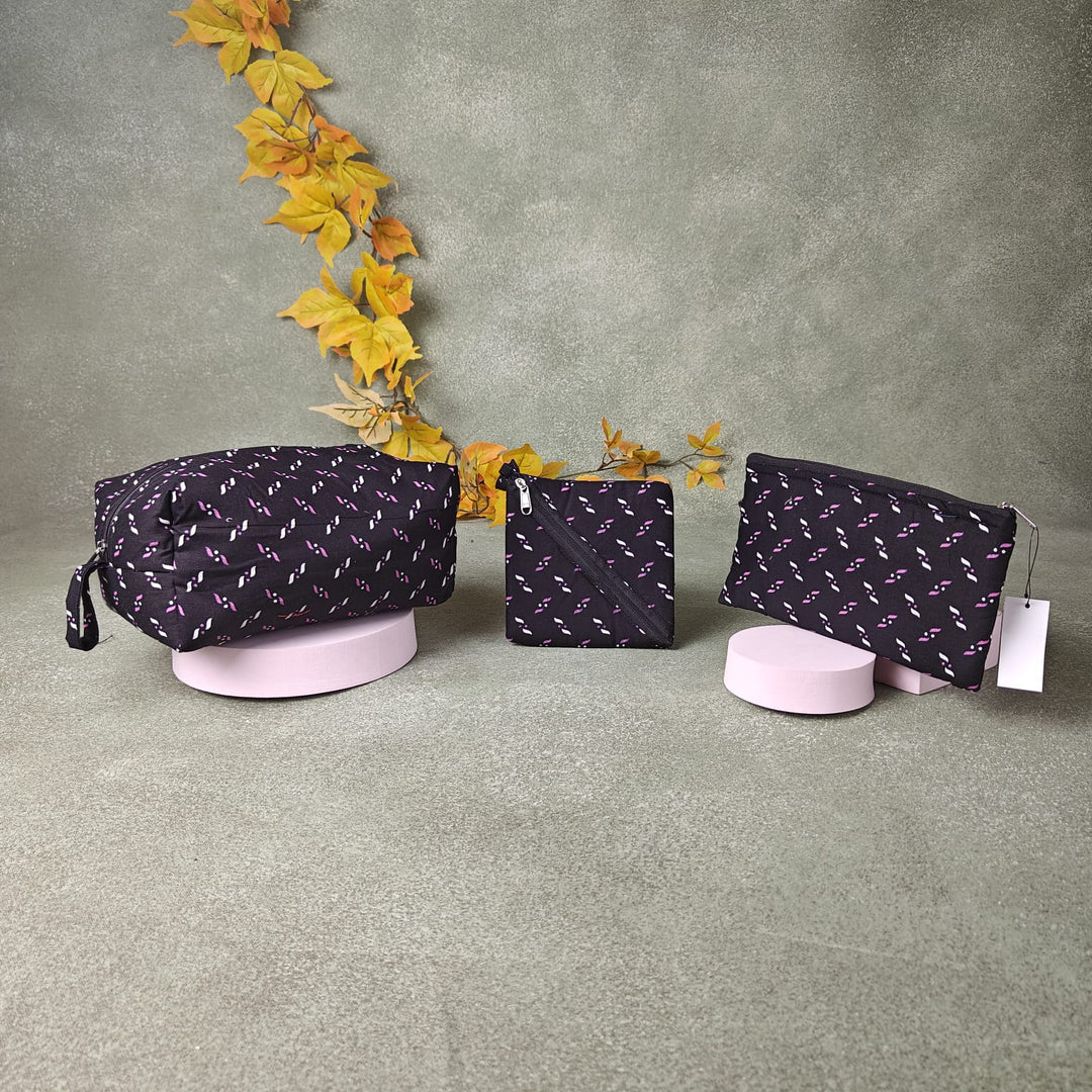 Pocket Vanity Black with Pink and White Sprig Prints.