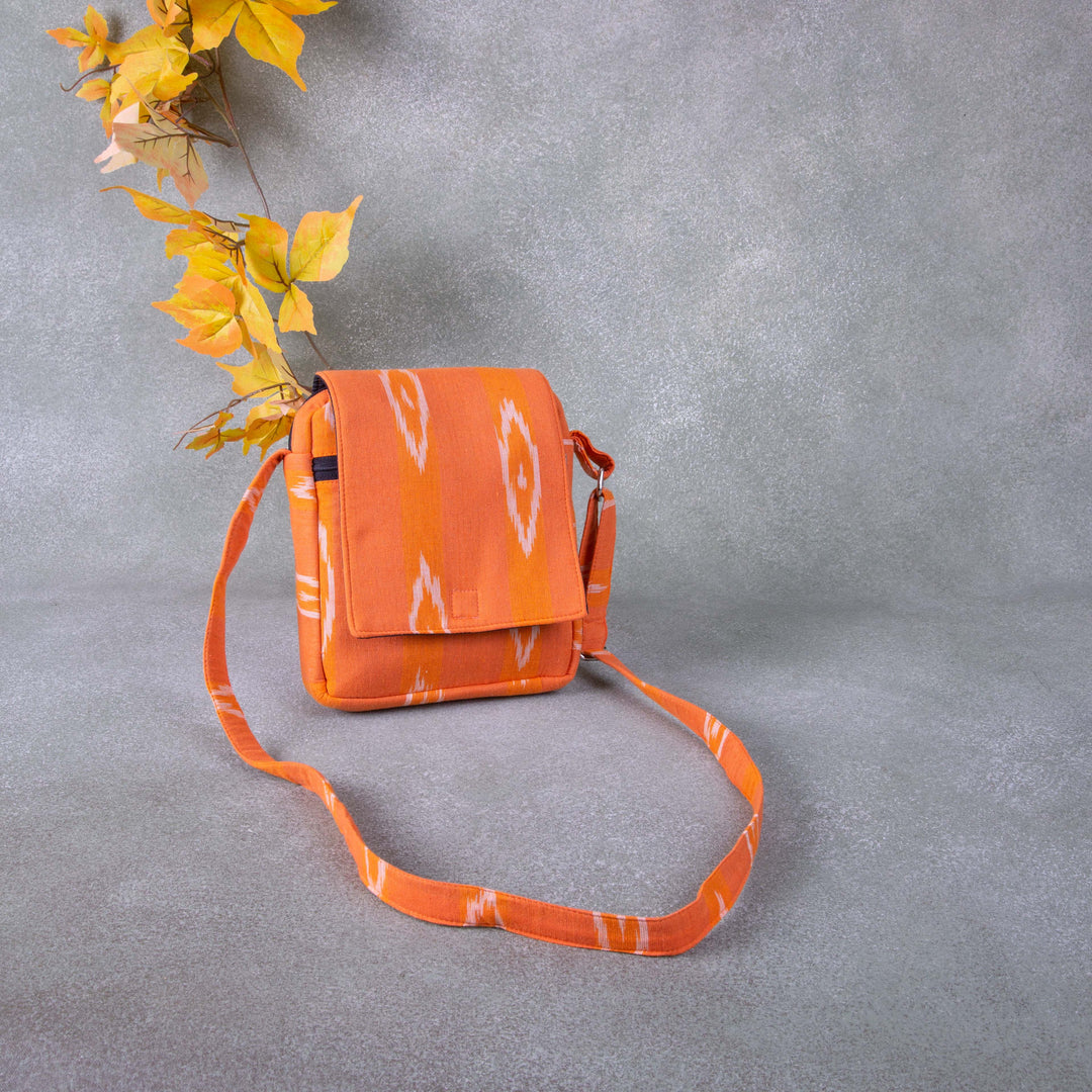 Sarus Crane Ikat Slings with front Flap Dark Orange Colour