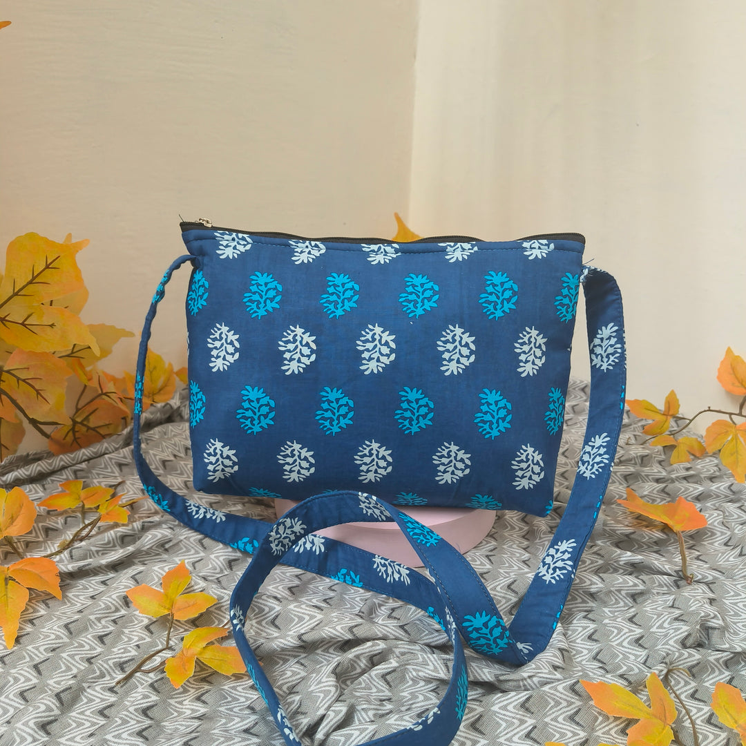 Bristlefront Everday sling Blue with White Small Flower Design