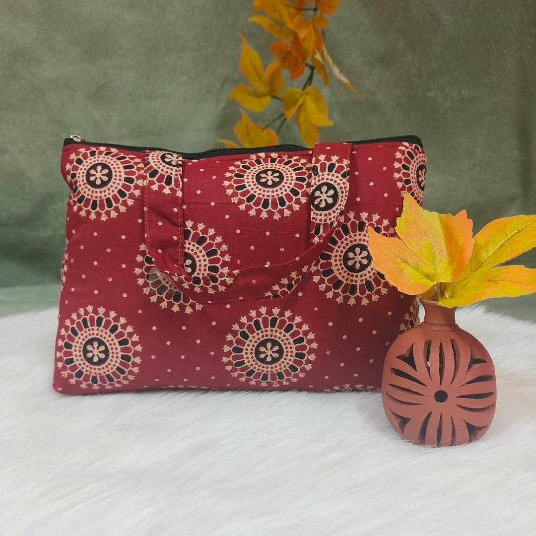 Bristlefront everyday handy Maroon with ajrakh print