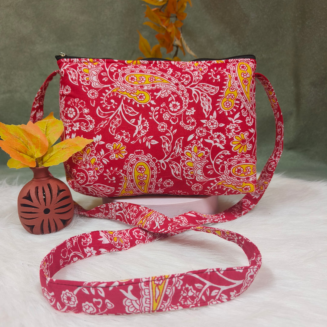 Bristlefront Everyday sling Red with yellow mango print