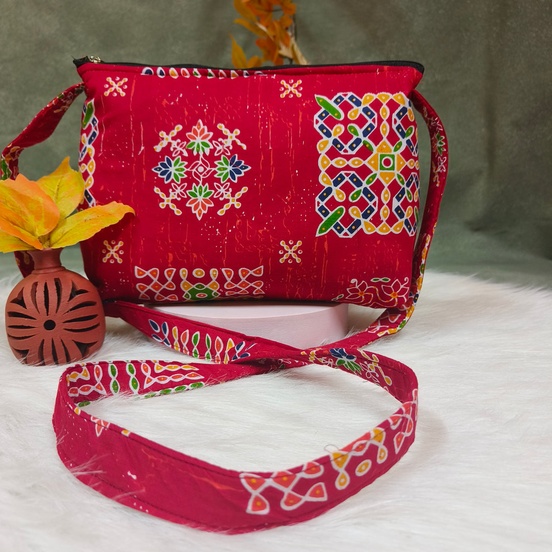 Bristlefront Everyday sling red with rangoli print