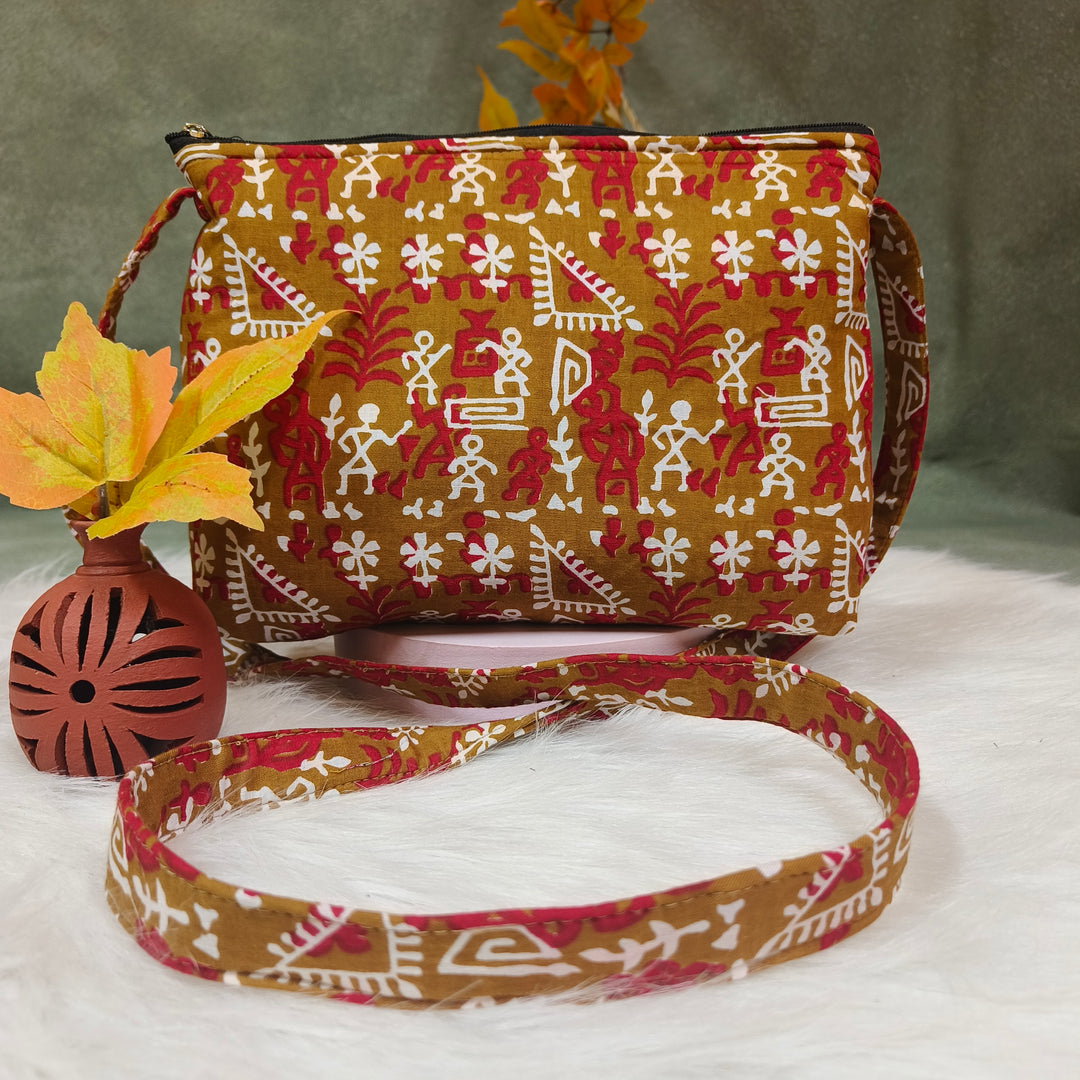 Bristlefront Everyday sling yellow with kalamkari print