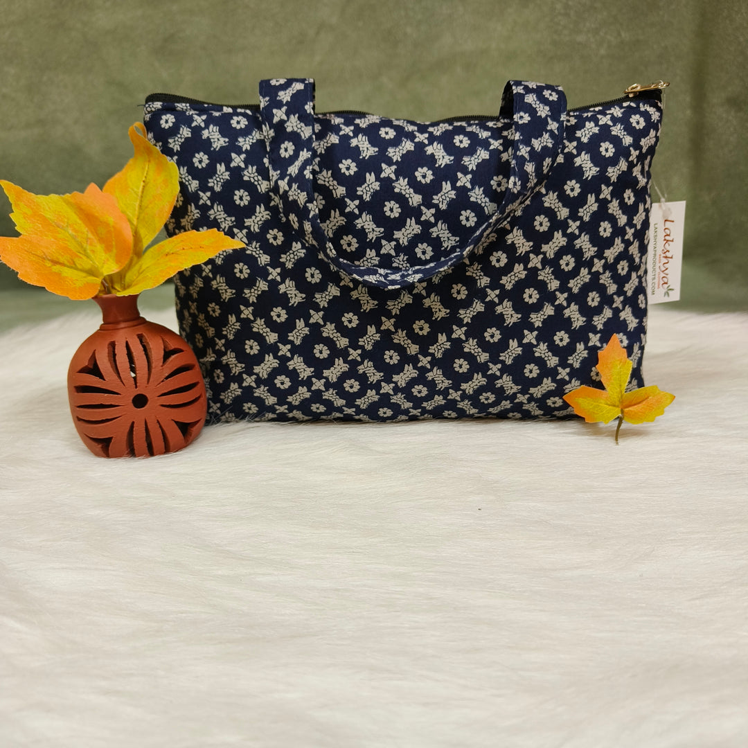 Bristlefront everyday handy bags blue with ajrakh print