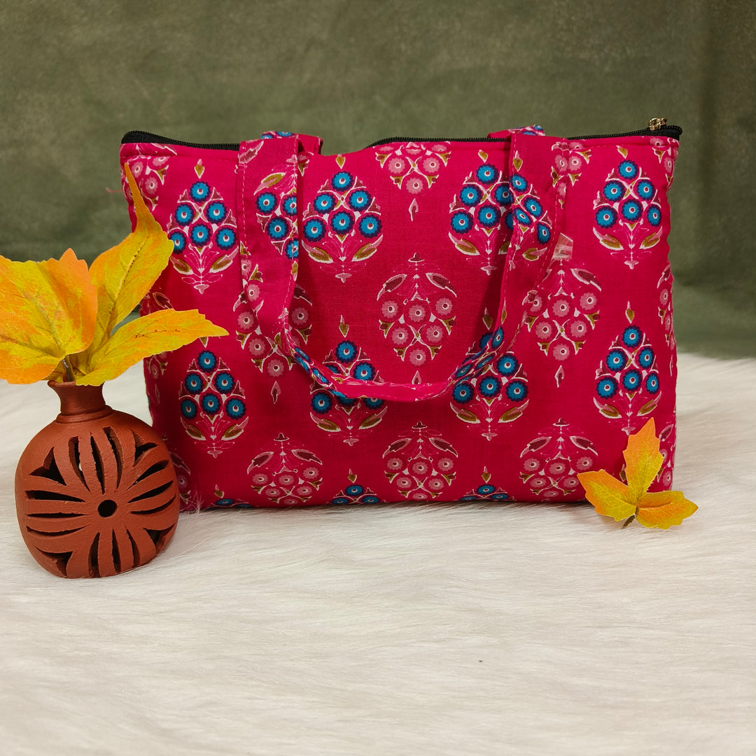 Bristlefront everyday handy bags pink with blue dot print