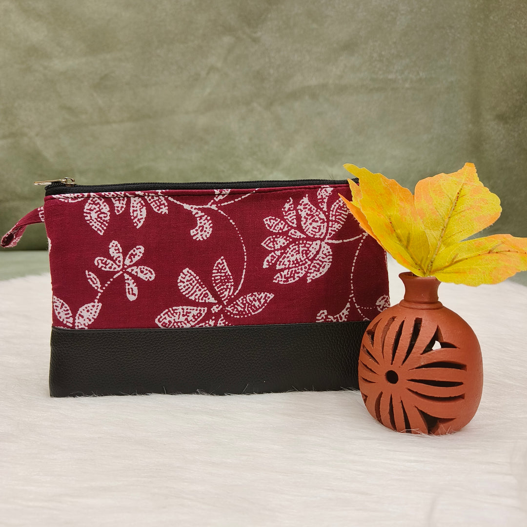 Jaipur Cotton Purse Maroon with floral print