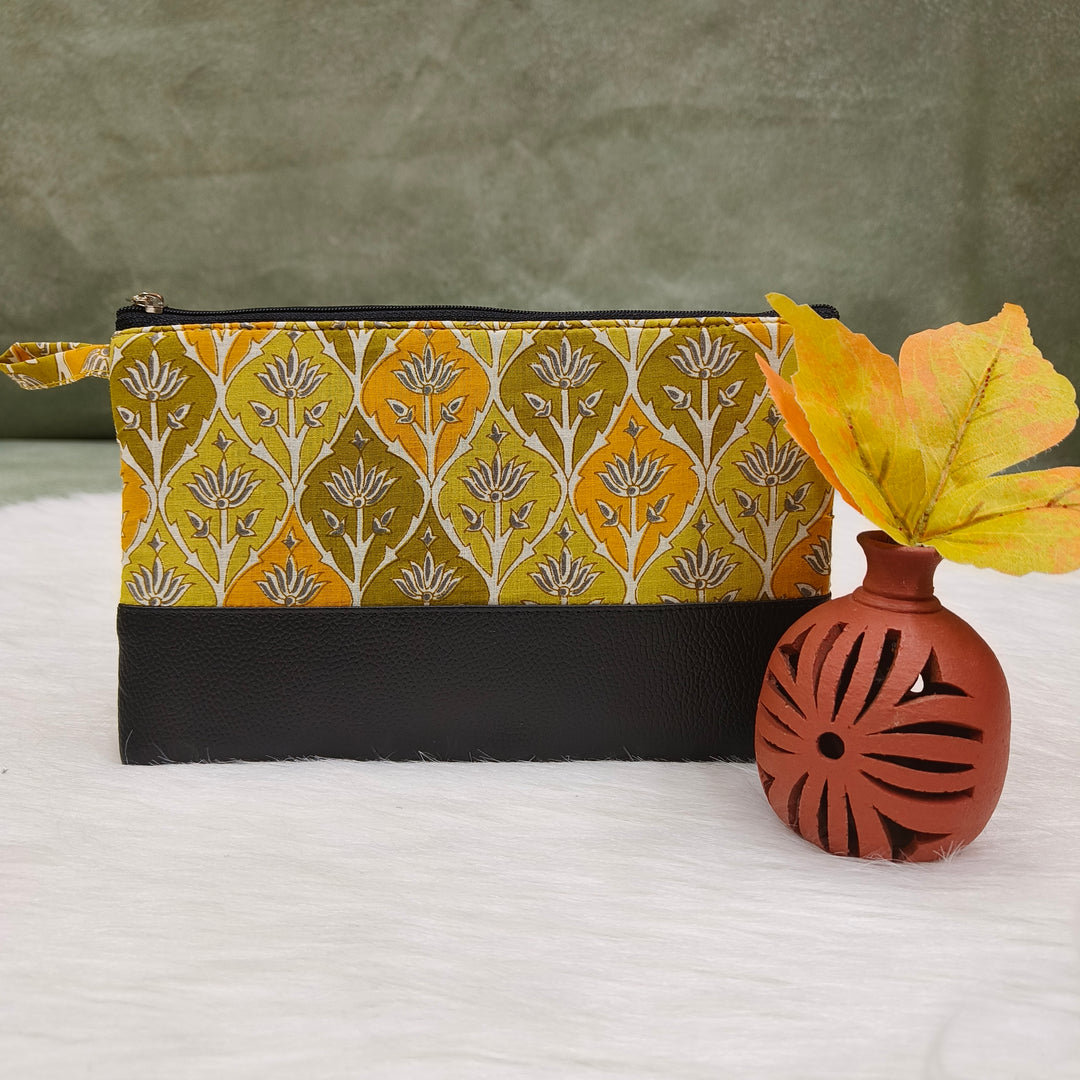 Jaipur Cotton Purse green with yellow print
