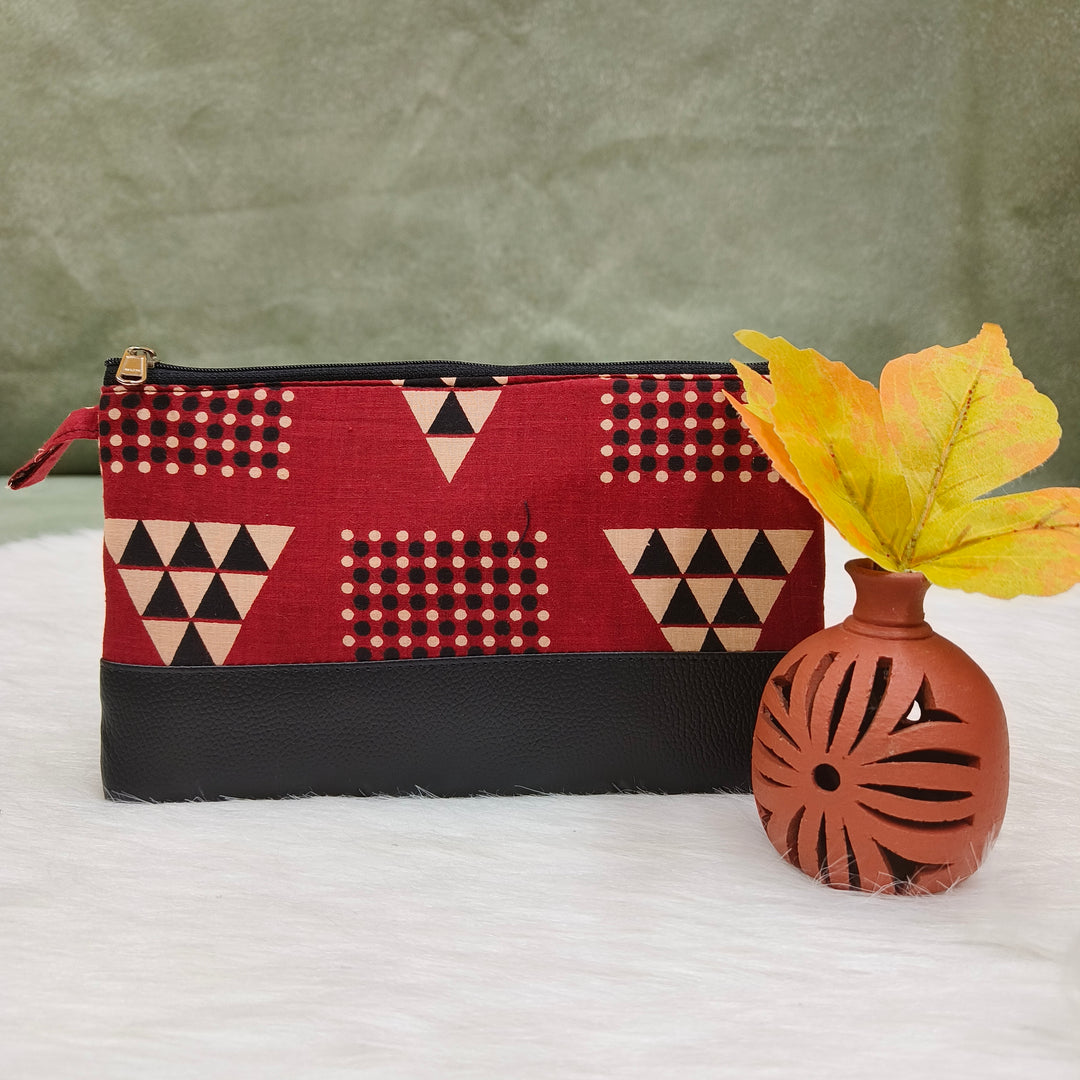 Jaipur Cotton Purse maroon with triangle