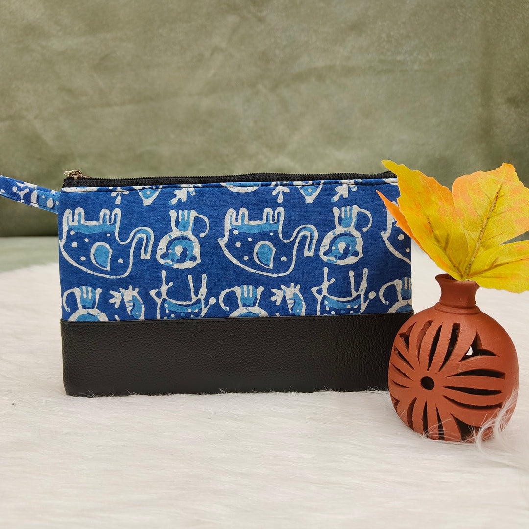 Jaipur Cotton Purse blue with elephant print