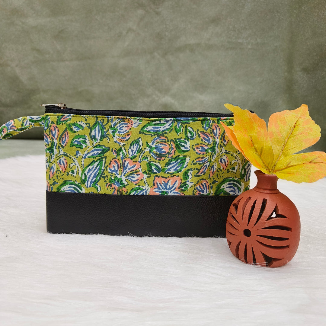 Jaipur Cotton Purse green with flower print