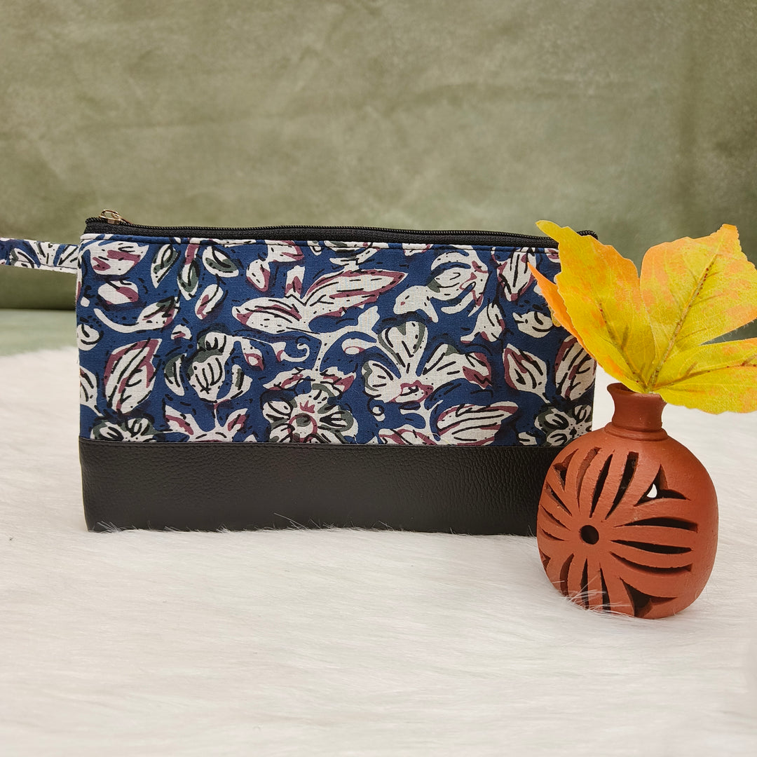 Jaipur Cotton Purse blue with flower print