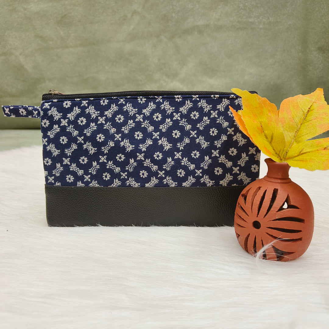 Jaipur Cotton Purse blue with flower print