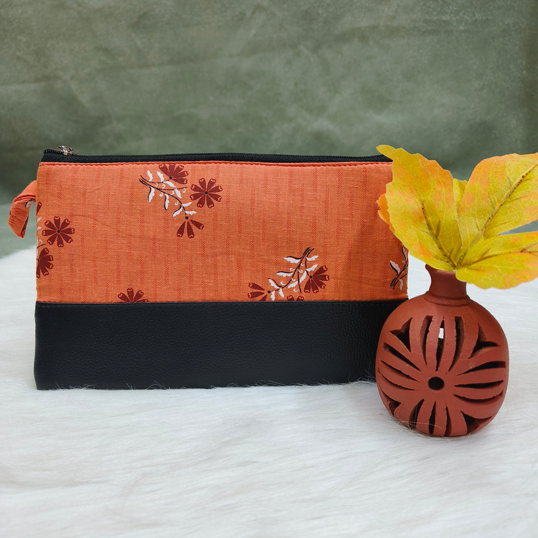 Jaipur Cotton Purse orange with flower print