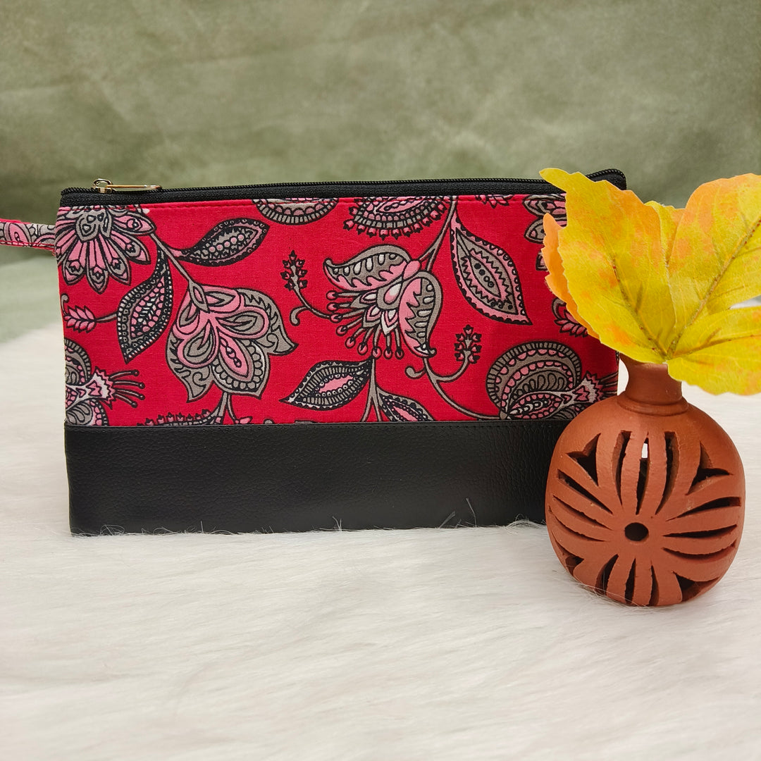 Jaipur Cotton Purse Red with flower print