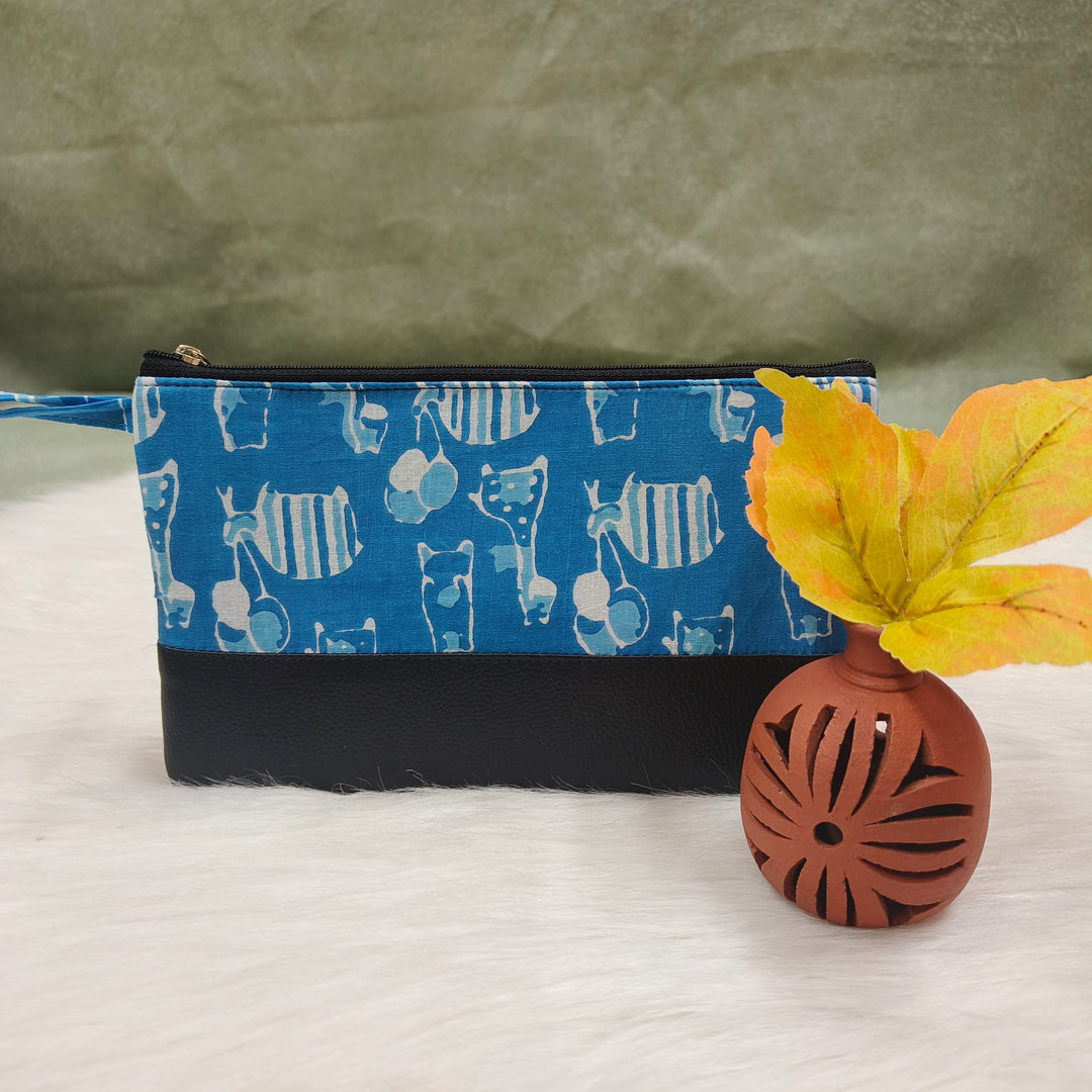Jaipur Cotton Purse lite blue with animal print