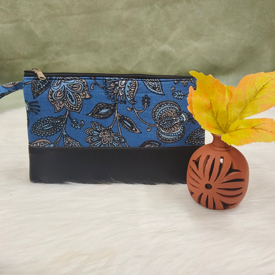 Jaipur Cotton Purse lite blue with flower print