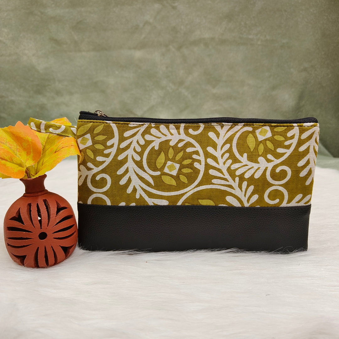 Jaipur Cotton Purse green with white print
