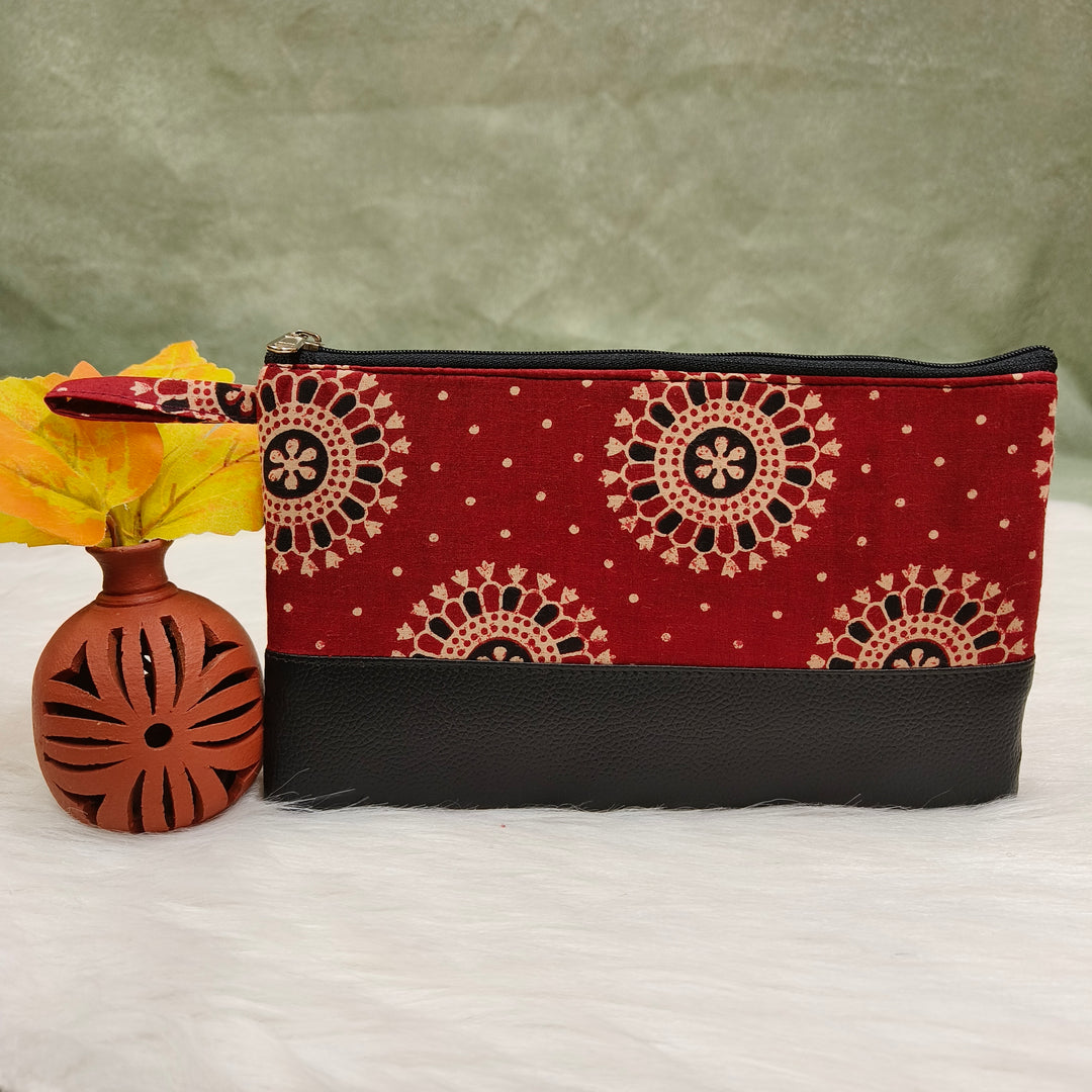 Jaipur Cotton Purse red with circle print