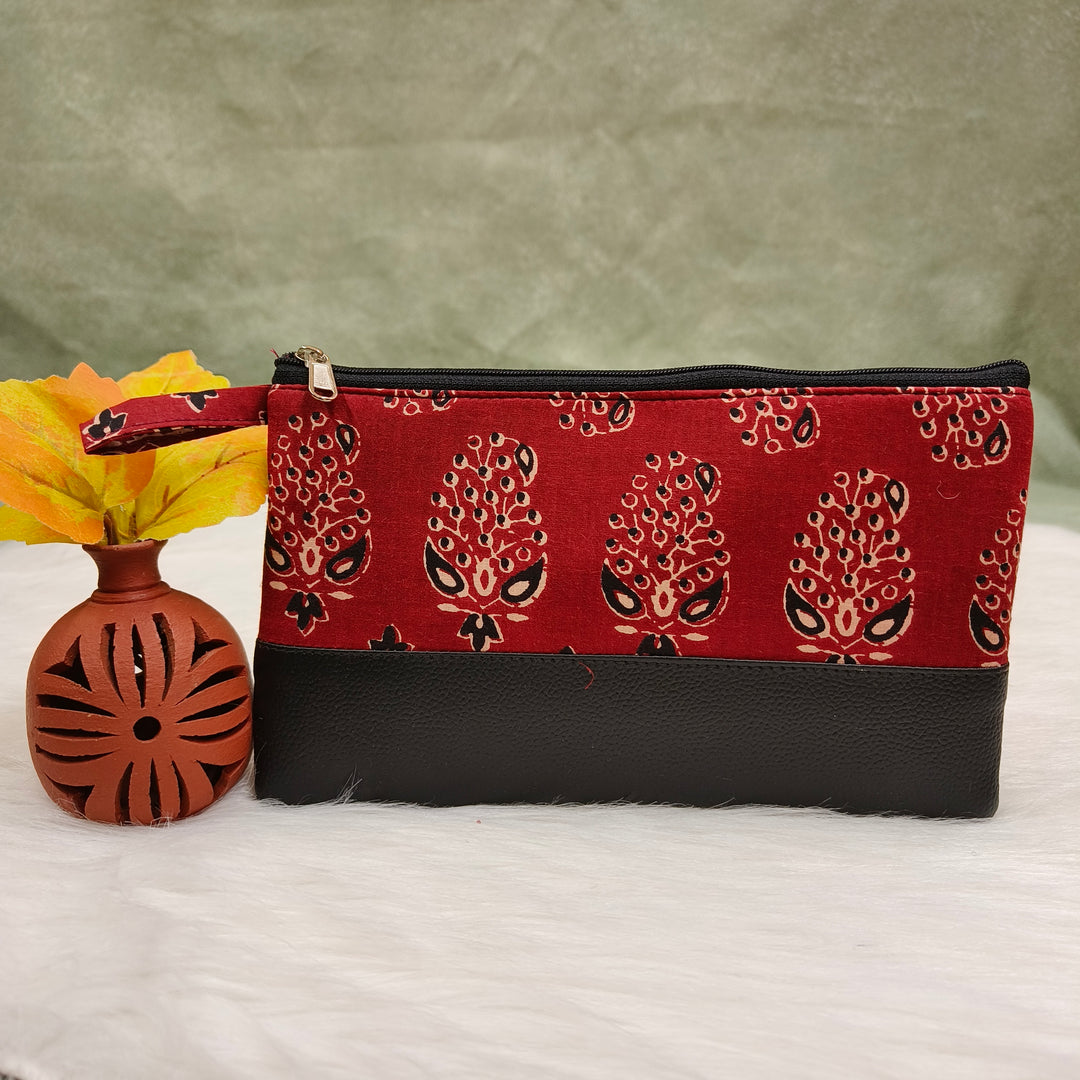 Jaipur Cotton Purse red with floral print