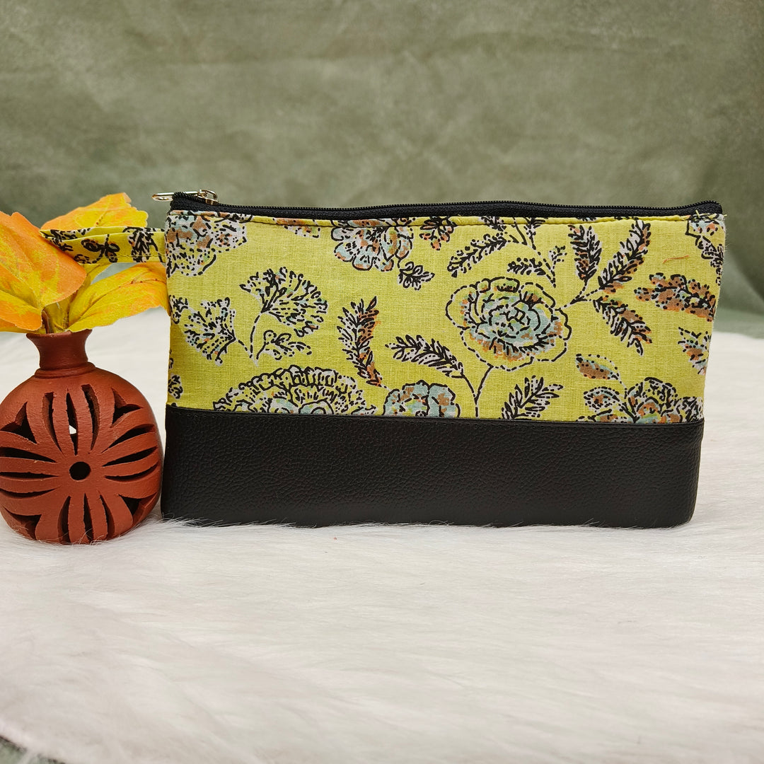 Jaipur Cotton Purse green with flower print