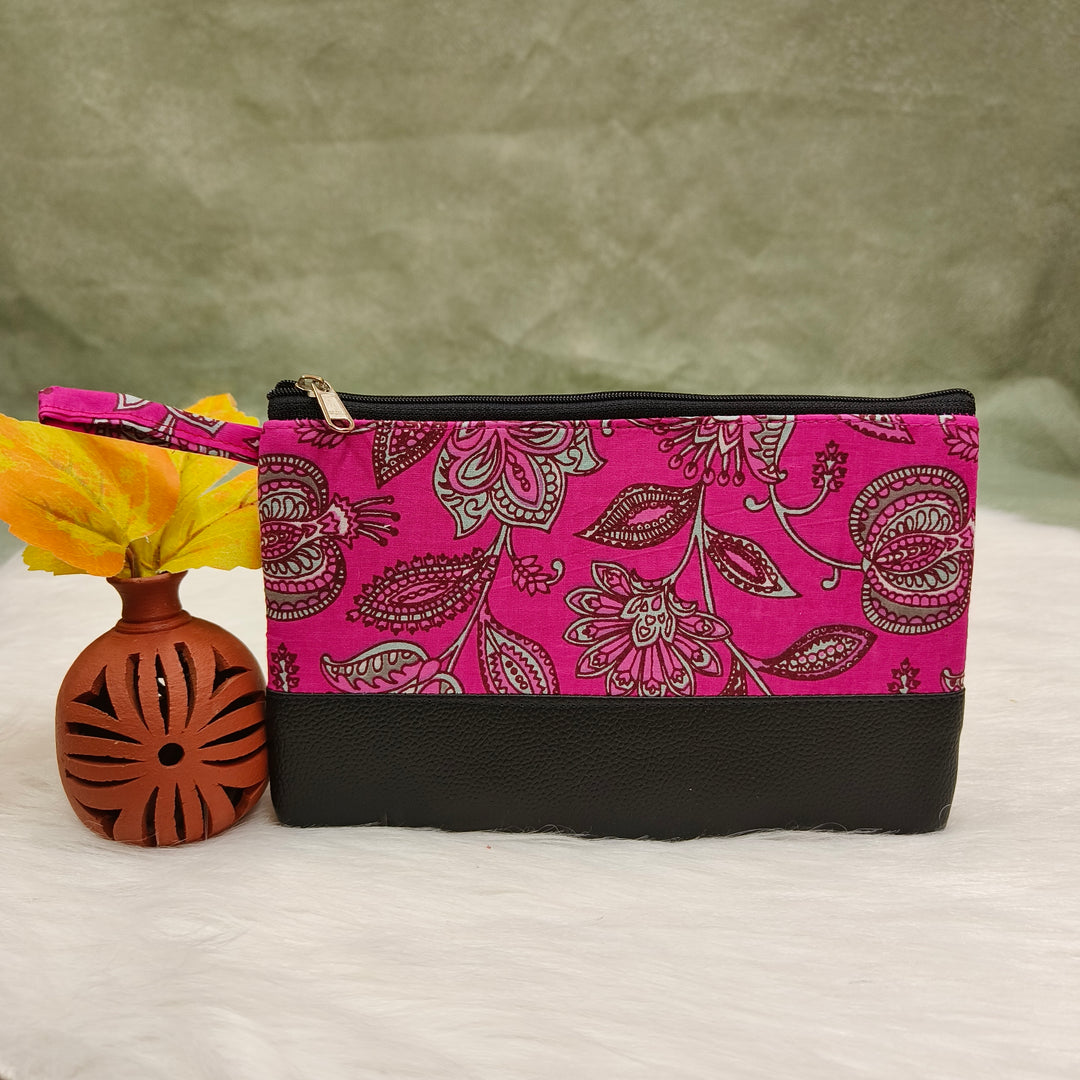 Jaipur Cotton Purse pink with flower print