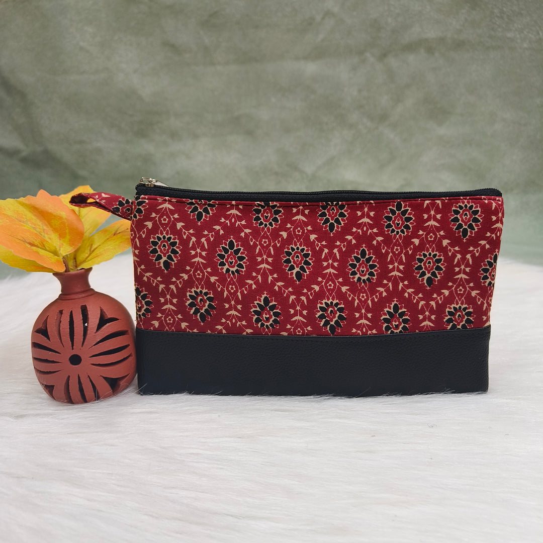 Jaipur Cotton Purse red with black flower print