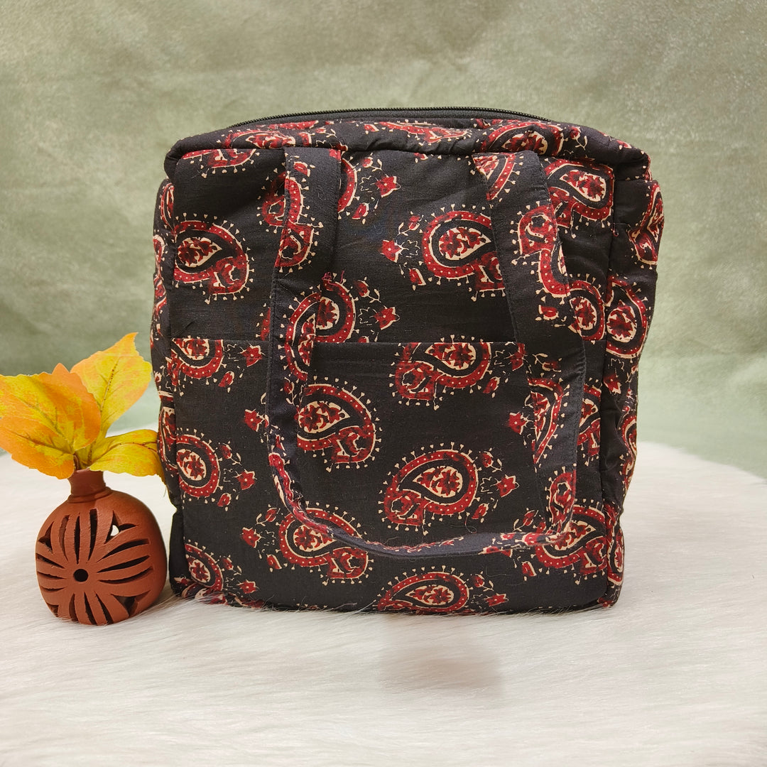 Water Proof Cotton Lunch Bag Black with mango print