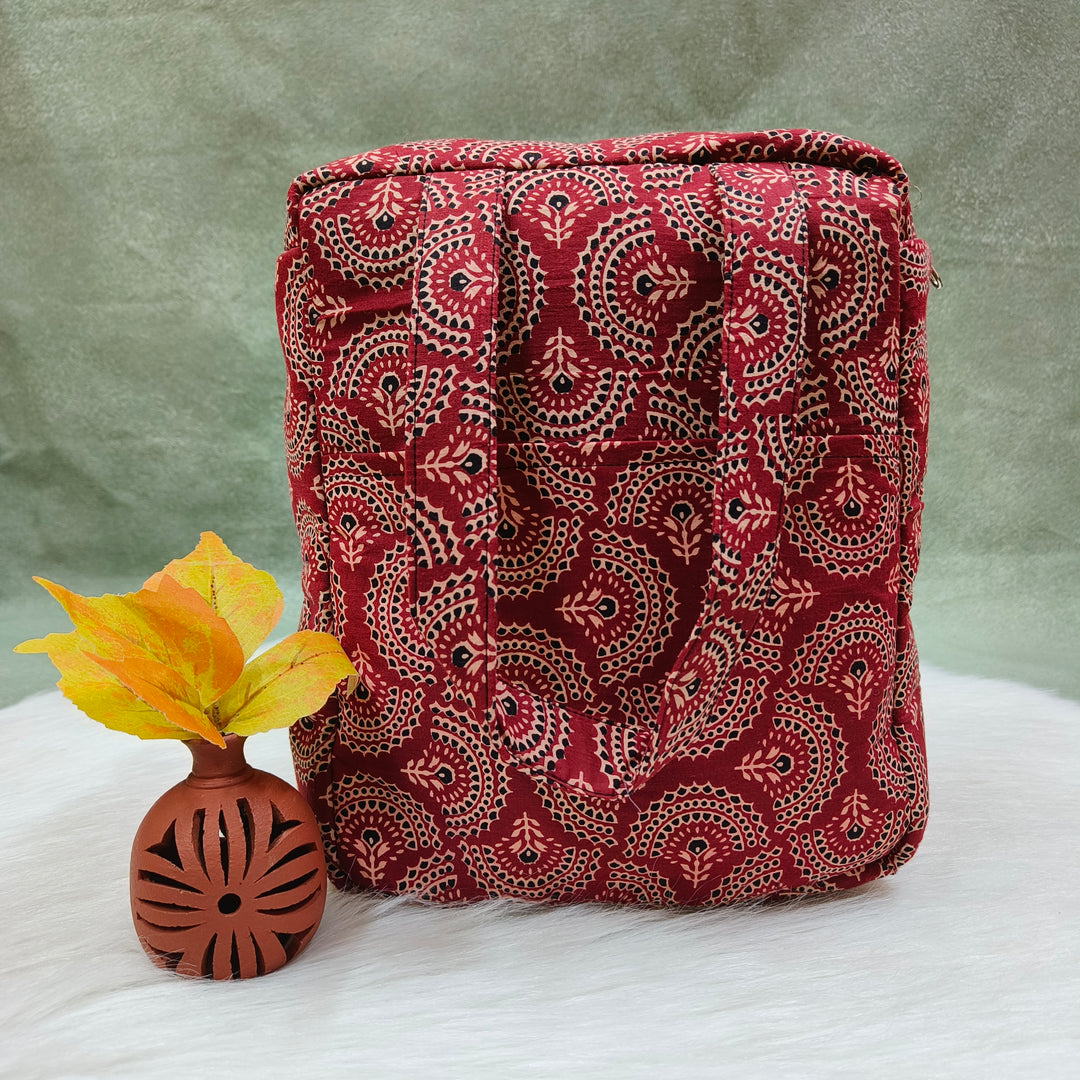 Water Proof Cotton Lunch Bag Red with half circle print